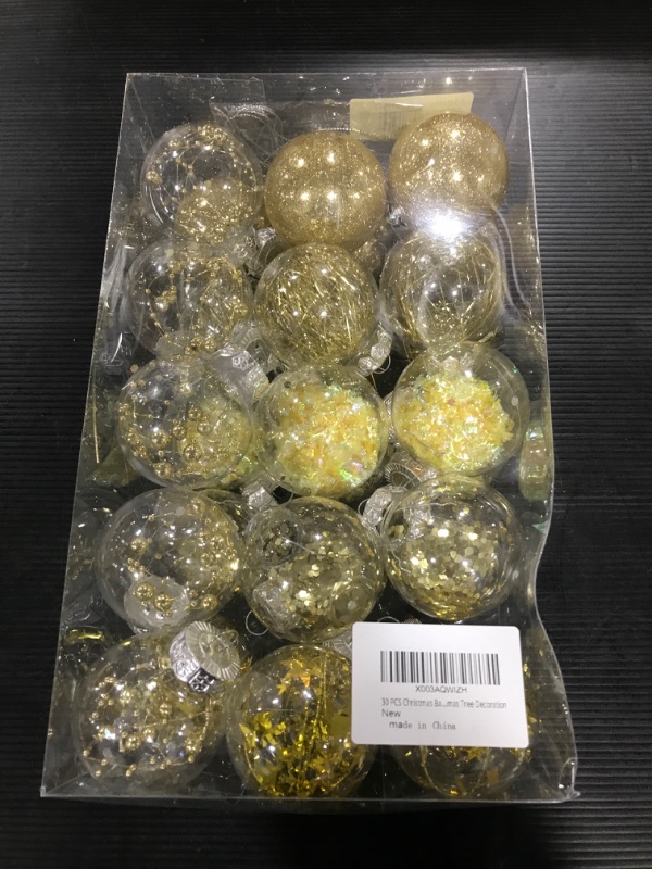 Photo 2 of 30 PCS Christmas Ball Ornaments, 2.36 Inch Gold Shatterproof Plastic Christmas Balls Clear Large Christmas Hanging Ornaments Xmas Hanging Balls for Christmas Tree Decoration Holiday Party Supplies 