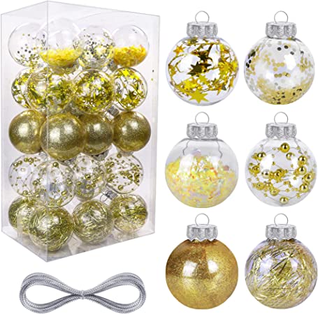 Photo 1 of 30 PCS Christmas Ball Ornaments, 2.36 Inch Gold Shatterproof Plastic Christmas Balls Clear Large Christmas Hanging Ornaments Xmas Hanging Balls for Christmas Tree Decoration Holiday Party Supplies 