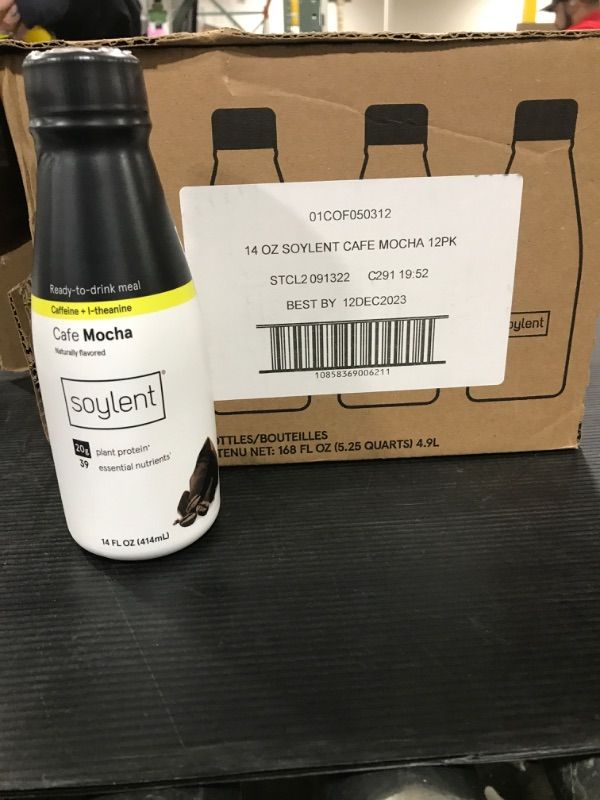 Photo 2 of  Soylent Cafe Mocha Meal Replacement Shake with Caffeine and L-Theanine, 20g Complete Vegan Protein, Ready-to-Drink, 14oz, 12 Pack exp. 12/2023

