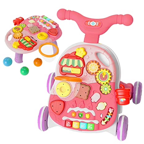 Photo 1 of Eners Sit to Stand Baby Learning Walker with Wheels, Baby Activity Walker, 2 in 1 Baby Push Walkers and Activity Center, Walker for Baby Boy Girl (Pink)
