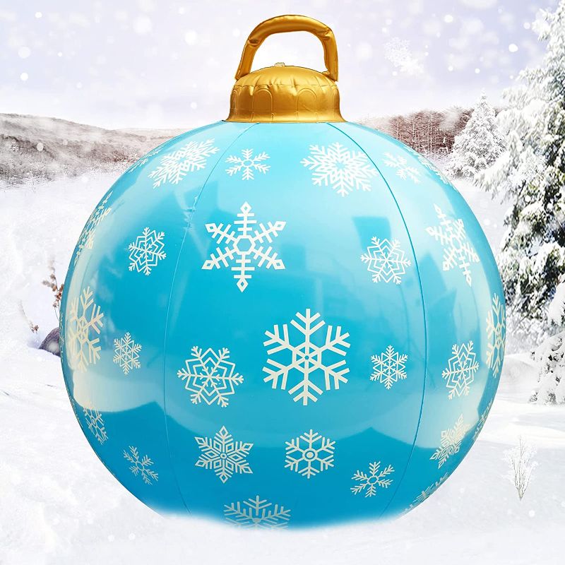 Photo 1 of Emopeak LED Light Up Inflatable Christmas Ball, PVC 24 Inch Large Xmas Inflatable Decorated Ball Witn Remote and Pump, Outdoor Outdoor Yard & Pool Decorations