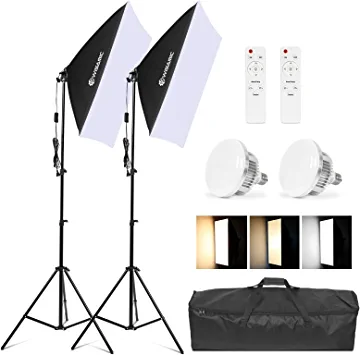 Photo 1 of Wisamic Softbox Lighting Kit, 20X28 inch Photography Softbox Kit , 2800K-5700K 85W E27 Dimmable LED Light Head with Remote, Professional Photo Studio Equipment for Camera Product Shooting Selfie
