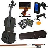 Photo 1 of ?Mendini By Cecilio Violin For Kids & Adults - 4/4 MV Metallic Black Violins, Student or Beginners Kit w/Case, Bow, Extra Strings, Tuner, Lesson Book - Stringed Musical Instruments
