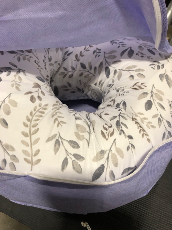 Photo 2 of Boppy Nursing Pillow and Positioner—Original | Gray Taupe Watercolor Leaves | Breastfeeding, Bottle Feeding, Baby Support | with Removable Cotton Blend Cover | Awake-Time Support
