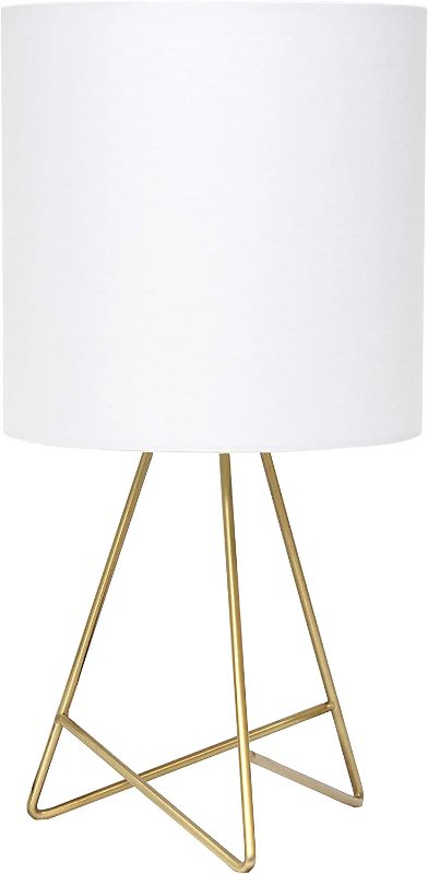 Photo 1 of Simple Designs LT2066-GDW Down to The Wire Fabric Shade Table Lamp, Pack of 1, Gold/White