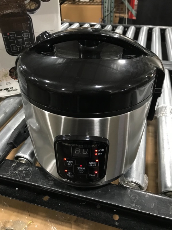 Photo 2 of Hamilton Beach Digital Programmable Rice Cooker & Food Steamer, 8 Cups Cooked (4 Uncooked), With Steam & Rinse Basket, Stainless Steel