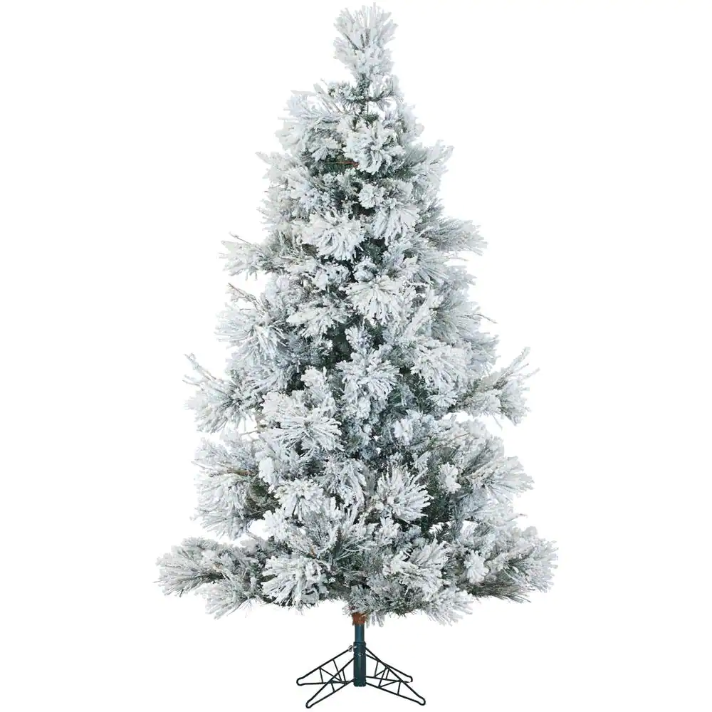 Photo 1 of (INCOMPLETE SET) 12-ft. Pre-Lit Snow Flocked Snowy Pine Artificial Christmas Tree, Smart Lights
