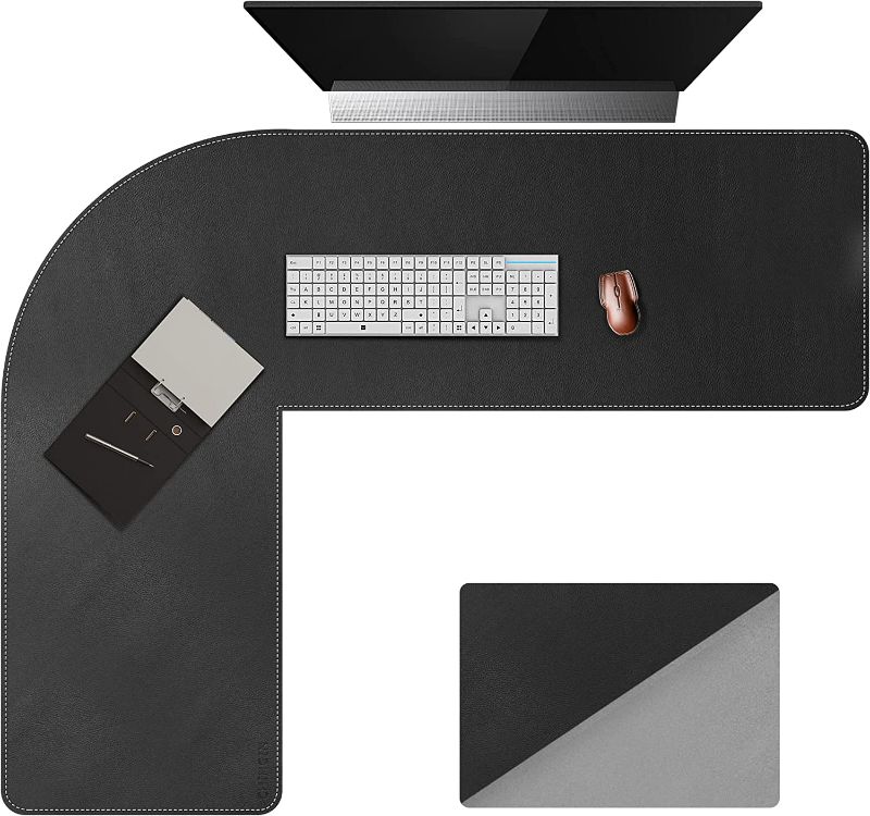 Photo 1 of Chihein L-Shaped Desk Pad, Corner Desk Mat (49.2”+ 49.2”) x 15.7” , Computer Office Mouse pad Writing Table Pad for Home Office - Black/Gray
