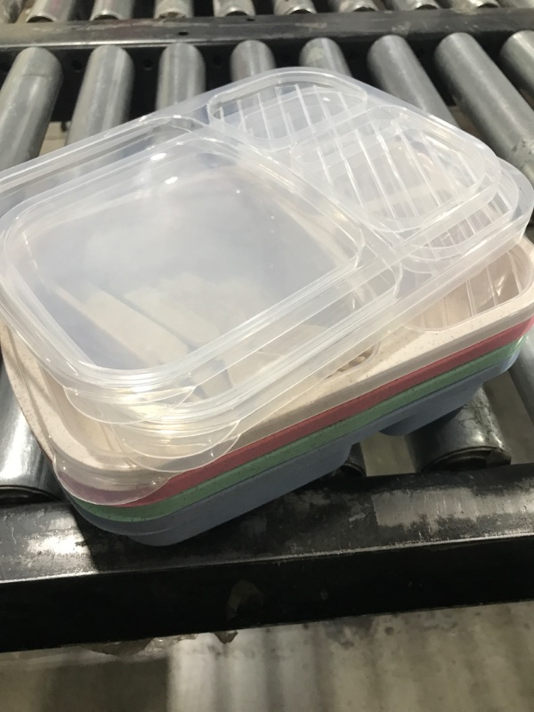 Photo 2 of 4 Pack Bento Lunch Box?3-Compartment Meal Prep Containers?Lunch Box for Kids?Durable BPA Free Plastic Reusable Food Storage Containers - Stackable, Suitable for Schools, Companies,Work and Travel
