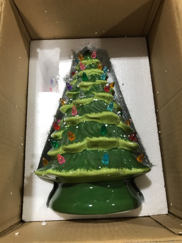 Photo 2 of 15 Inch Large Ceramic Christmas Tree Battery Operated Tabletop Artificial Christmas Decoration Tree with Multicolored Lights, Green Christmas Tree, Star Included, Battery Not Included