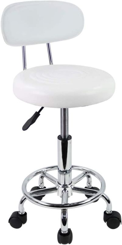 Photo 1 of KKTONER PU Leather Modern Rolling Stool with Low Back Height Adjustable Work Salon Drafting Swivel Task Chair with Footrest (White)
