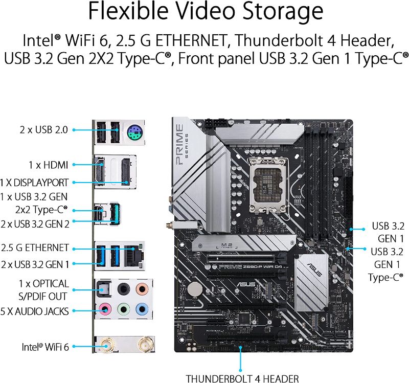 Photo 3 of ASUS Prime Z690-P WiFi D4 LGA1700(Intel 12th Gen) ATX Motherboard (PCIe 5.0 DDR4 14+1 Power Stages 3X M.2 WiFi 6 BT V5.2 2.5Gb LAN Front Panel USB 3.2
