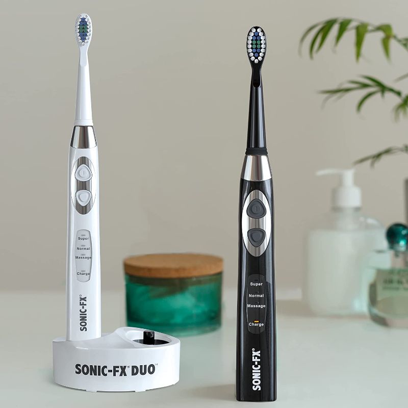 Photo 3 of Sonic-FX Duo Dual Handle Rechargeable Electric Toothbrush Set for Adults and Kids - 3 Modes, Smart Auto-Timer - with Charging Dock Brush Holder and 14 Brush...
