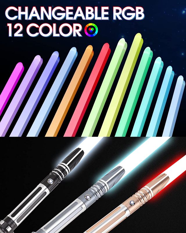 Photo 3 of Dueling Lightsaber, Smooth Swing Lightsabers,10 Sound Fonts ,RGB 12 Colors Changeable, Metal Hilt Light Sabers Sword for Adults ,Halloween Cosplay, Birthday Xmas Party Gift, Grey 