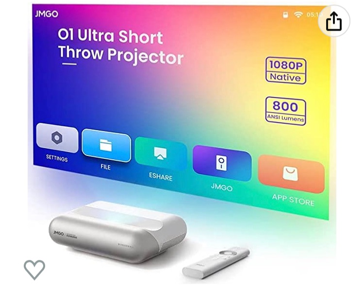 Photo 1 of JMGO O1 Ultra Short Throw Projector,for 1080P FHD Movie Theater Projector 800 ANSI Lumens,Bluetooth Projector with WiFi,Gaming Projector with Dynaudio Speakers,3D Mode,Auto Focus&Keystone Correction