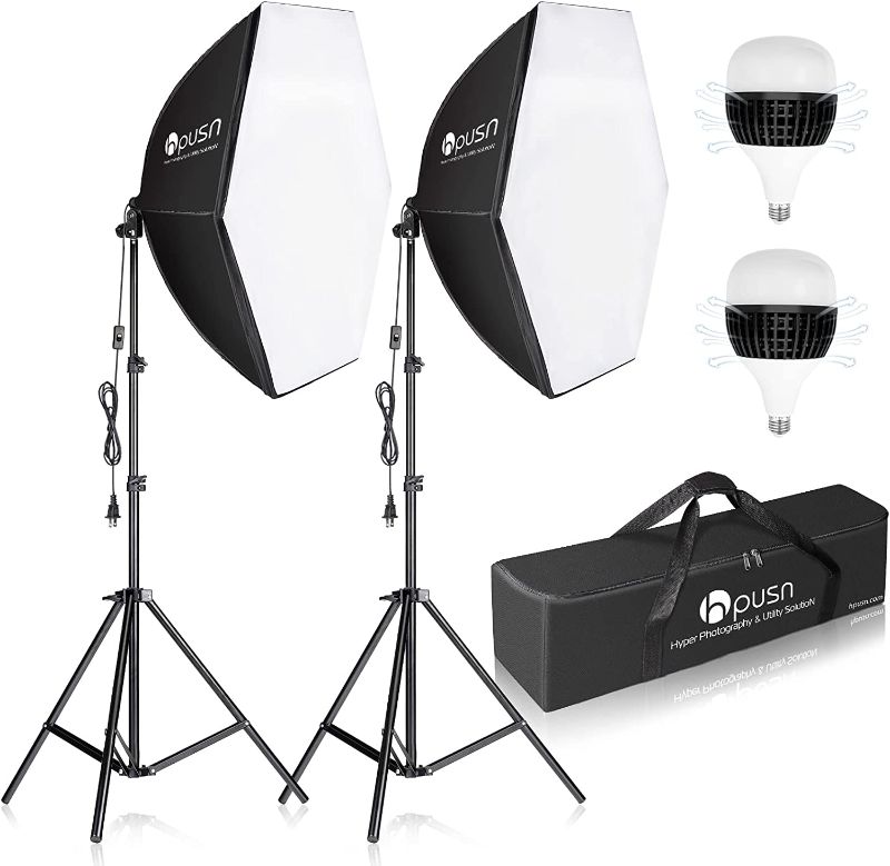 Photo 1 of PUSN Softbox Photography Lighting Kit 30"X30" Professional Continuous Lighting System Photo Studio Equipment with 2pcs E27 Socket 5400K Bulbs for Portraits Advertising Shooting YouTube Video