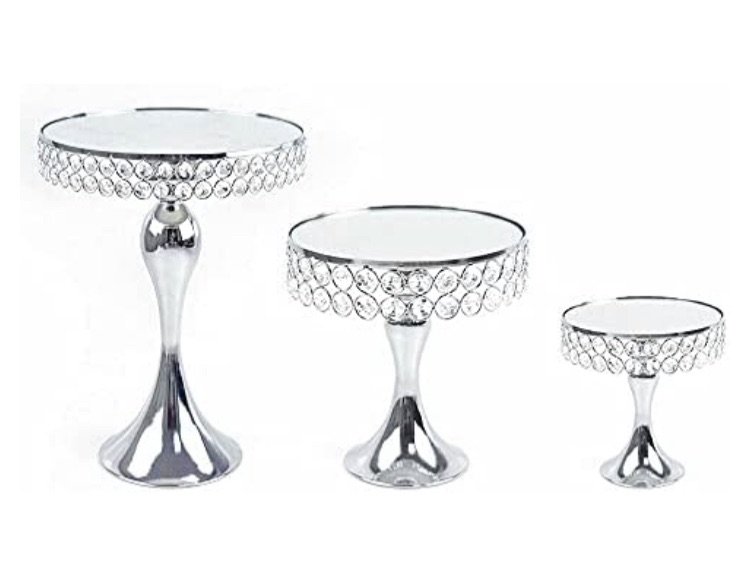Photo 1 of 3PCS Crystal Silver Cake Stands Set, Metal Cupcake Holder Round Dessert Display Plate Serving Platter, Baby Shower Wedding Brithday Party Celebration Home Decoration 8 Inch / 10 Inch / 12 Inch