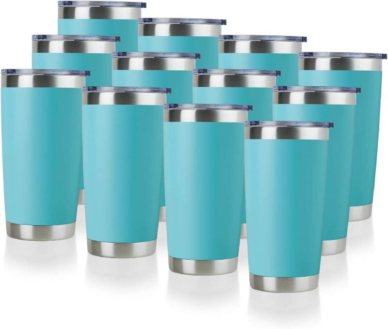 Photo 1 of 20oz Stainless Steel Tumbler Bulk with Lid, Double Wall Vacuum Insulated Travel Mug, Powder Coated Coffee Cup, LightBlue, 24 Pack