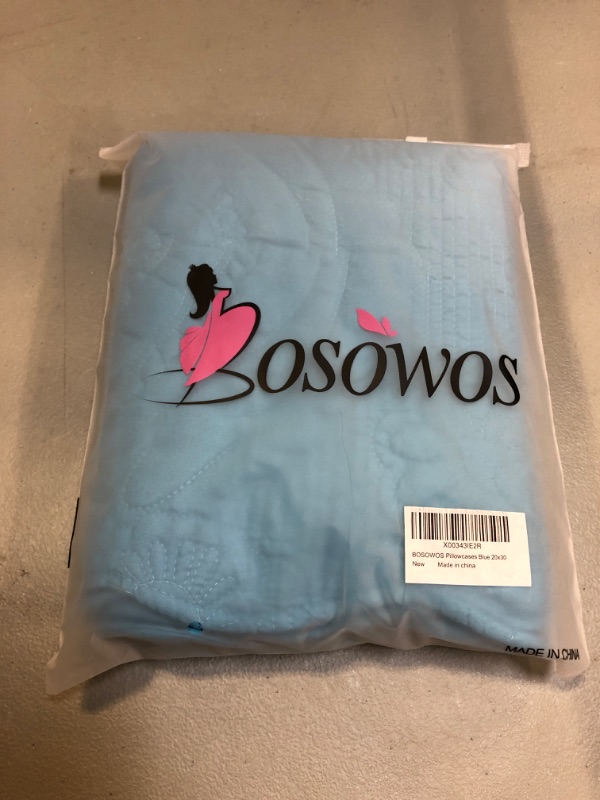 Photo 2 of BOSOWOS Quilted Pillow Shams Set of 2, Decorative Microfiber Queen Bed Pillow Shams, Soft Breathable Pillow Covers with Envelope Closure (Blue, 2Pcs:20 x 30inch)
