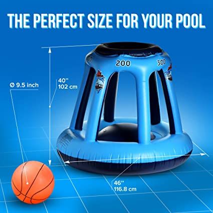 Photo 1 of BESTKID BALL Pool Basketball Hoop – Swimming Pool Basketball Hoop Set Durable PVC Material – Includes Ball, Pump and 2 Needles – Non-Leaky Valves and Easy Installation (Blue & Navy Blue)
