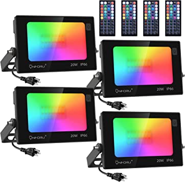 Photo 1 of Onforu 4 Pack RGB LED Flood Light 160W Equivalent, DIY Color Changing Stage Lights with Remote, Halloween Light, IP66 Indoor Outdoor Floor Strobe Light, Uplights for Event, Uplighting Party, Wall Wash
damaged box