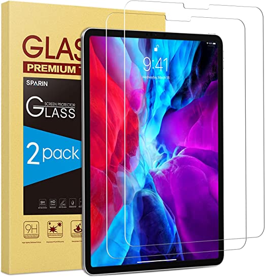 Photo 1 of 2 Pack SPARIN Screen Protector Compatible with iPad Pro 12.9 Inch without Home Button, Tempered Glass Screen Protector Work with Face ID
