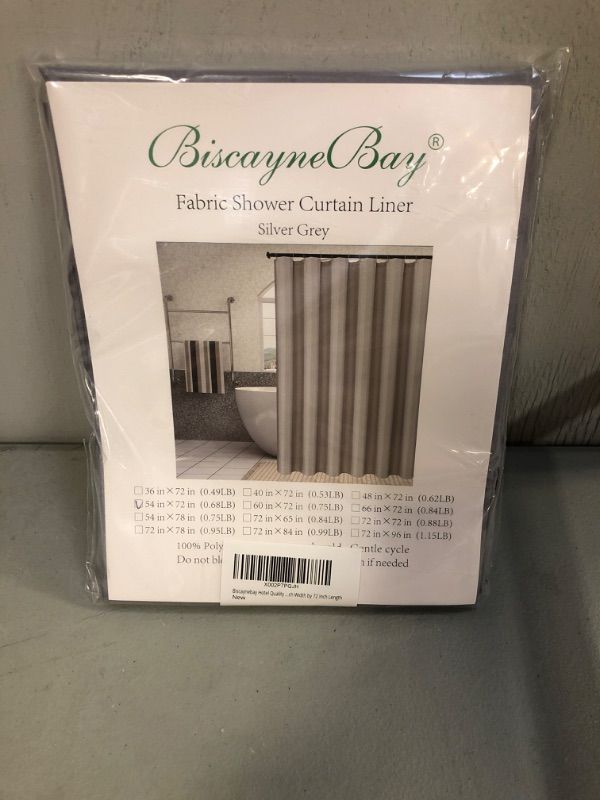 Photo 1 of Biscaynebay Fabric Shower Curtain Liners, Silver Grey 54 Inch Width by 72 Inch Length, Water Resistant Bathroom Curtains, Rust Resistant Grommets (9 Holes) Weighted Bottom Machine Washable