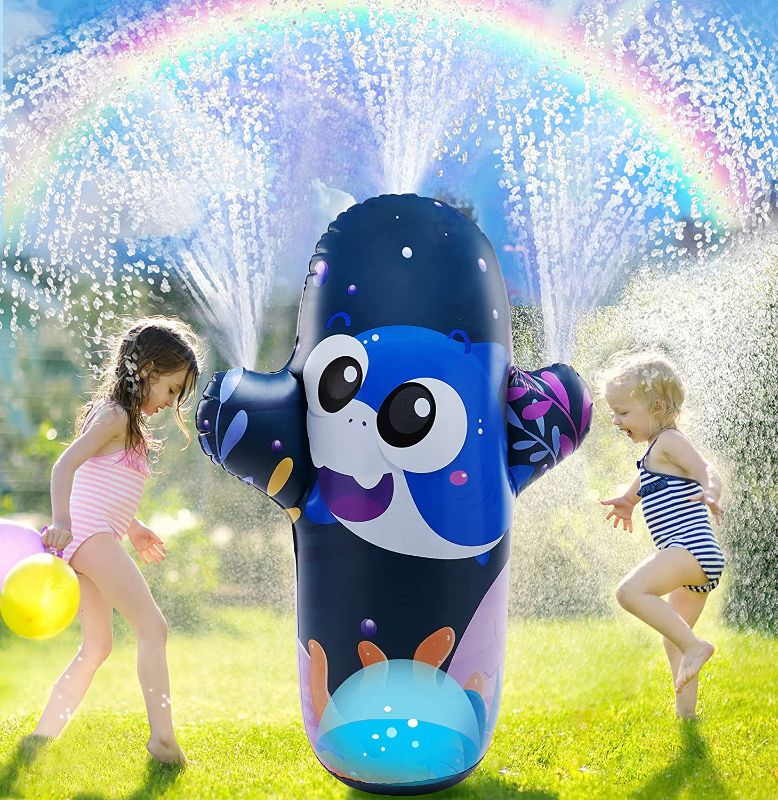 Photo 1 of BIBIEN Shark Water Sprinkler for Kids Inflatable Splash Tumbler Summer Outdoor Play Game Water Sprinkler Spray Toy for Backyard & Sprays Up to 10.5 Feet High & 16.4 Feet Wide Ideal Gift for Kids