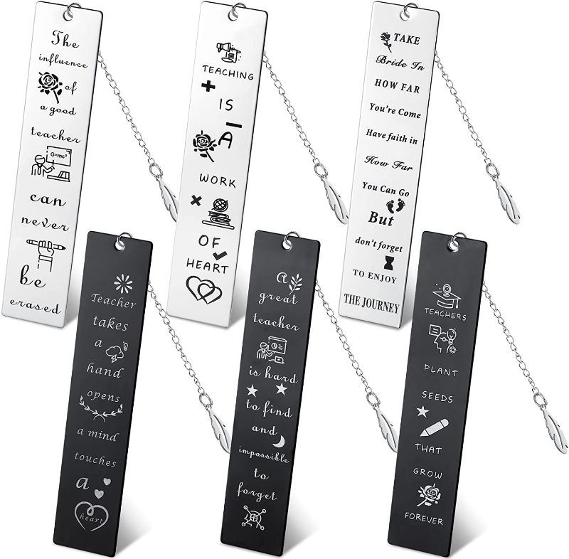 Photo 1 of 6 Packs Teacher Bookmark Metal Bookmarks Teacher Appreciation Gifts End of The Year Teacher Gifts Graduation Thank You Teacher Book Marker Teacher Appreciation Bookmark with Leaf Pendant for School