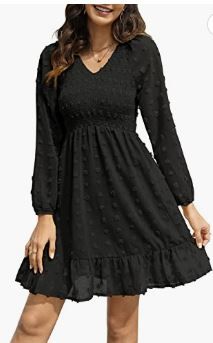 Photo 1 of Annebouti Women Long Sleeve V Neck Ruffle Smocked Mini Swiss Dot Dress SIZE LARGE 
