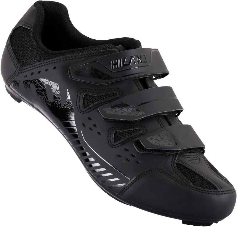 Photo 1 of Hiland Unisex Wide Cycling Shoes Compatible with Peloton&Look Delta/Shimano SPD Cleats-3 Velcro Straps-Clip in Road/Mountain/Indoor Bike Shoes for Mens and Womens SIZE 6.5 MEN
