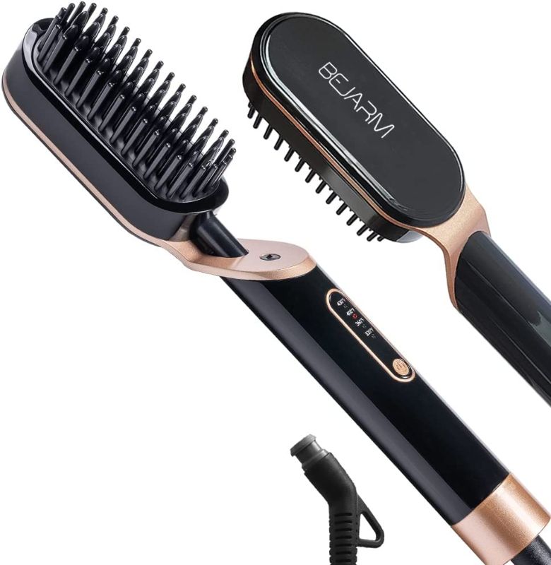 Photo 1 of Portable Electric Hot Comb with Negative Ions, BEJARM Anti-Scald Small Straightening Brush for Thin / Fragile Hair, MCH Heated Brush with 4 Temp Adjustable & Detachable Power Cord for Travel Styling
