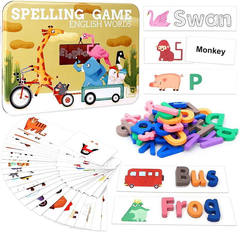 Photo 1 of WHOHOLL Learning Toys, Toddler See & Spell Educational Toys for 5-7 Year Olds Letter Matching Game 132Pcs Preschool Toys for Learning Activities Montessori Toys with Iron Box(Senior)
