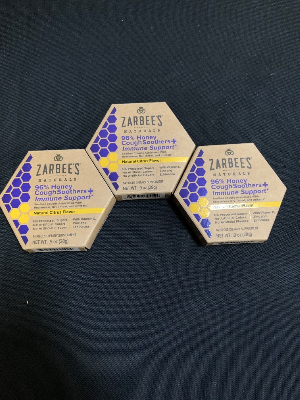 Photo 2 of Zarbee's Naturals 96% Honey Cough Soothers + Immune Support, Natural Citrus Flavor, 14 Count. 3 COUNT. EXP 11/2022
