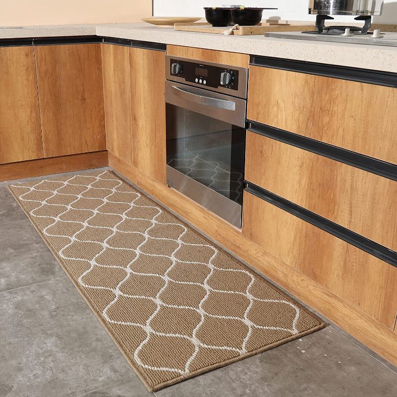 Photo 1 of COSY HOMEER 23.6x71 Inch Kitchen Rug Mats Made of 100% Polypropylene Strip TPR Backing Soft Kitchen Mat Specialized in Anti Slippery and Machine Washable,Beige
