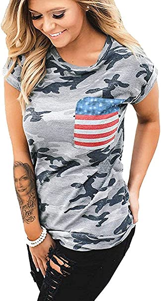 Photo 1 of DDSOL Womens Casual American Flag T Shirt 4th of July Short Sleeve Tee USA Patriotic Summer Blouse Tops. SIZE M 
