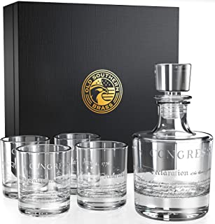 Photo 1 of Declaration of Independence Patriotic Decanter Whiskey Glass Gift Set - 5 Piece Set - Premium Gift Box - USA Made Glasses
