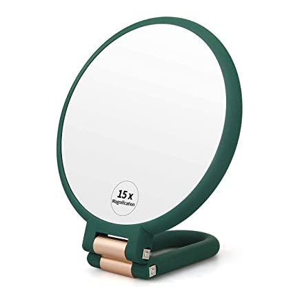 Photo 1 of 1X 15X Magnifying Hand Held Mirror,Double Side Folding Hand Mirror for Women with Adjustable Handle ,Travel Table Desk Shaving Bathroom (Army Green)
