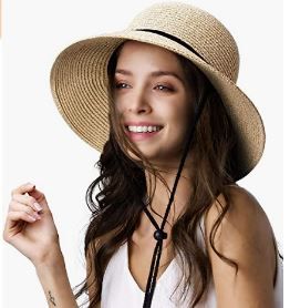 Photo 1 of FURTALK Womens Wide Brim Sun Hat with Wind Lanyard UPF Summer Straw Sun Hats for Women SIZE LARGE
