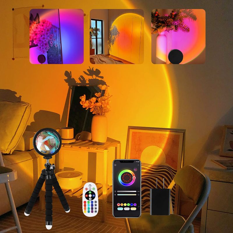 Photo 1 of [Upgraded]Smart Sunset Lamp Projection, 16 Colors LED Sunset Projection Lamp APP and Remote Control(Include USB Charger)360 Degree Rotation Sunlight Lamp Photography/Party/Home…
