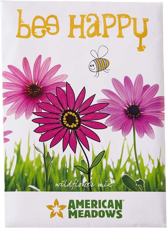 Photo 1 of American Meadows Wildflower Seed Packets ''Bee Happy'' Party Favors (Pack of 20) - Pollinator Wildflower Seed Mix to Attract Hummingbirds, Bees, and Butterflies, Party Favor for Any Occasion
