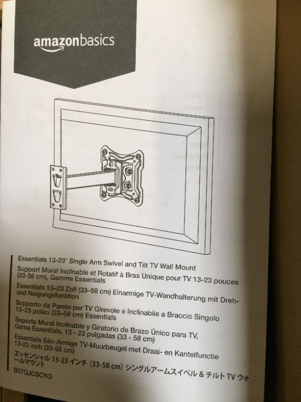 Photo 3 of Amazon Basics Single Arm Swivel and Tilt TV Wall Mount, fits TVs 13-23" up to 44lbs
