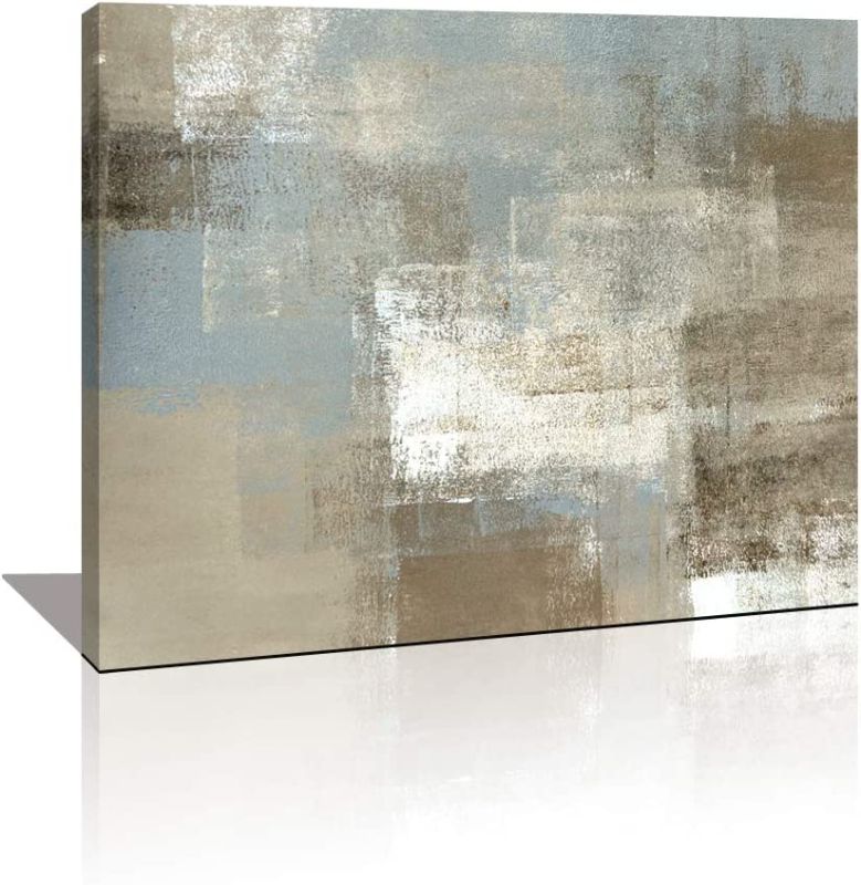 Photo 1 of Abstract Canvas Painting Wall Art Prints Grey and Brown Artwork Stretched Picture Wooden Framed for Living Room Bedroom Office Home Décor
