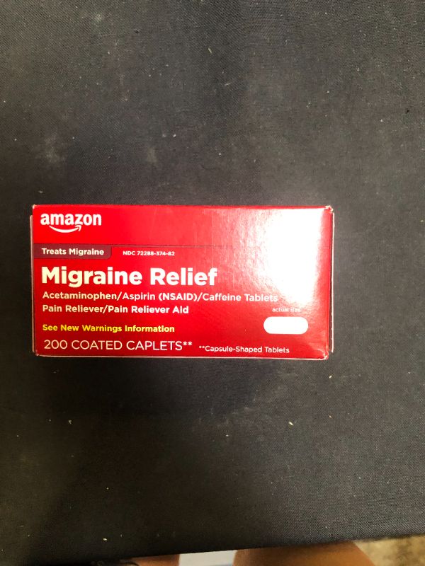 Photo 2 of Amazon Basic Care Migraine Relief, Acetaminophen, Aspirin (NSAID) and Caffeine Tablets, 200 Count
03/23