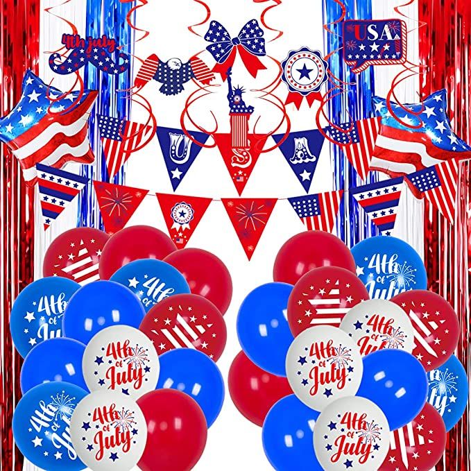 Photo 1 of 4th of July Balloon Decoration Kit, Independence Day Patriotic Decorations with Red Blue White Balloons, Star Foil Balloons for July 4th, Independence Day, Labor Day, Veterans Day American Theme Party Decor Supplies
