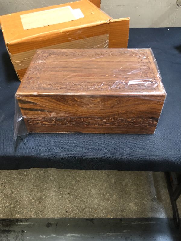 Photo 3 of Hind Handicrafts Handmade and Handcrafted Rosewood Borders Engraving Wooden Cremation Box/Urns for Human Ashes Adult