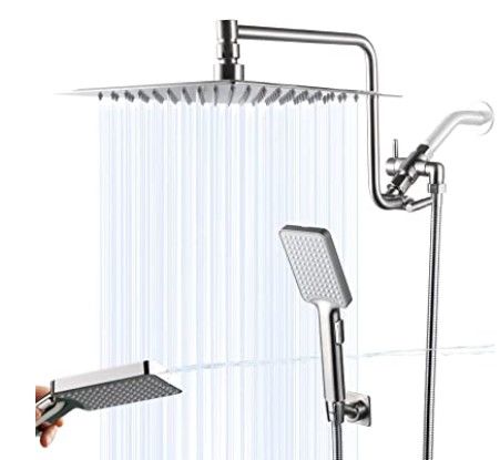 Photo 1 of 10" High Pressure Rain Shower Head with Portable Combo, Upgrade 12" Height Adjustable Extension Arm, Sturdy Stainless Steel Shower Head Brass Shower Head Extra Long Shower Hose, Polished Nickel
