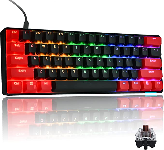 Photo 1 of HYSSP Wireless Mechanical Gaming Keyboard, 61-Keys Compact GK61 Bluetooth Keyboard with Backlit PBT Keycaps, Type-c Cable, NKRO for PC/Mac Gamer (Brown Switch, Black Dragon)