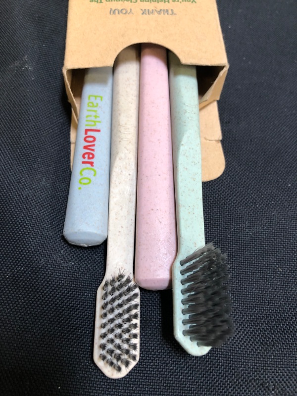 Photo 2 of Earth Lover Co. Wheat Straw Toothbrushes Eco Environmentally Friendly Biodegradable With Activated Charcoal Whitening Bristles