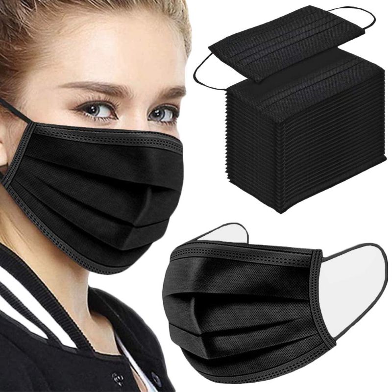 Photo 1 of 100PCS 3 Ply Black Disposable Face Mask Filter Protection Face Masks (3 COUNT = 300 PCS)
